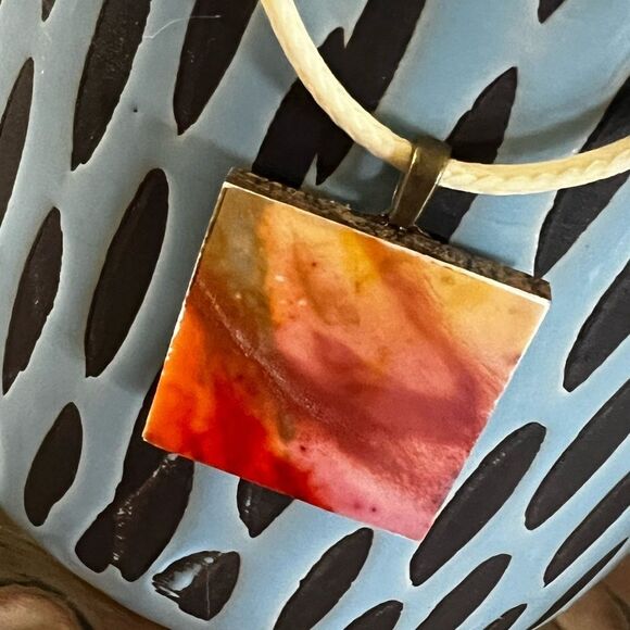 HANDCRAFTED Painted Pendant Necklace - Picture 2 of 3